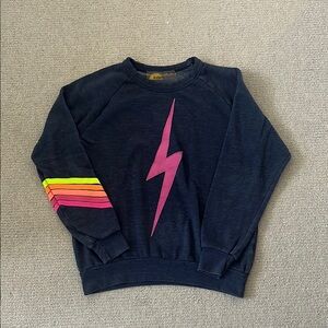 AVIATOR NATIPN Navy Sweatshirt with Pink Lightning Bolt